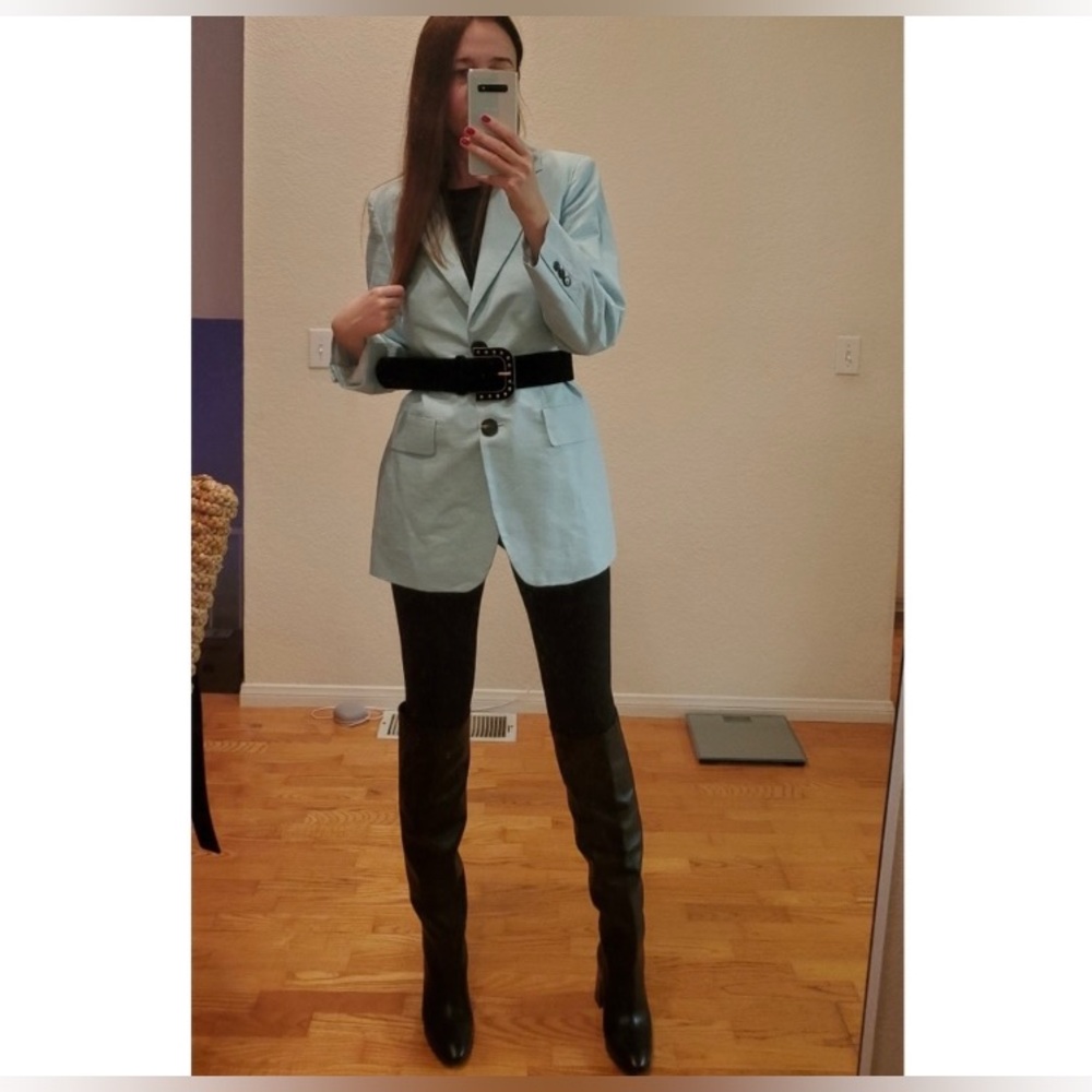 Zara Turquoise Blue Long Oversized Boyfriend Blazer bloggers favorite - Picture 6 of 15